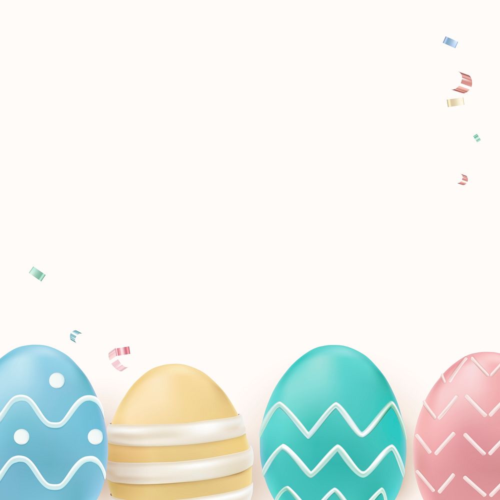 Easter celebration 3D border in colorful pastel painted eggs on white background