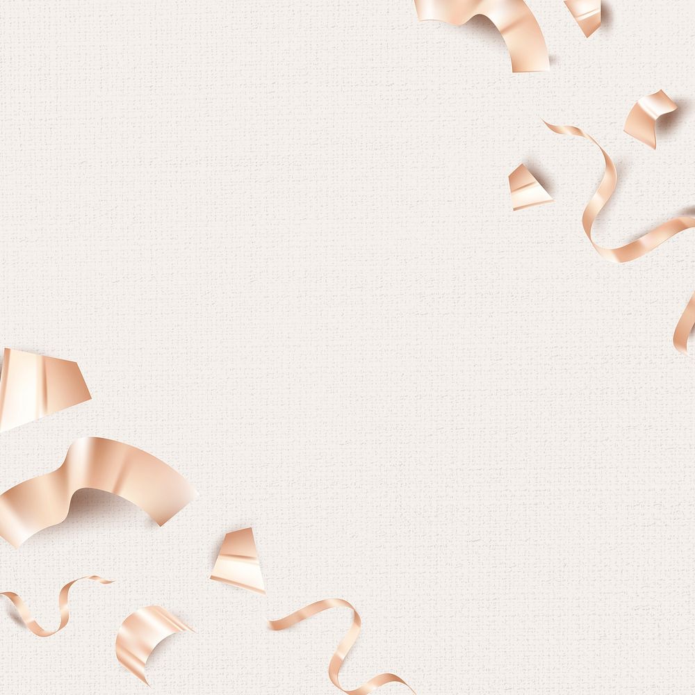 Rose gold birthday 3D ribbons for greeting card on beige background