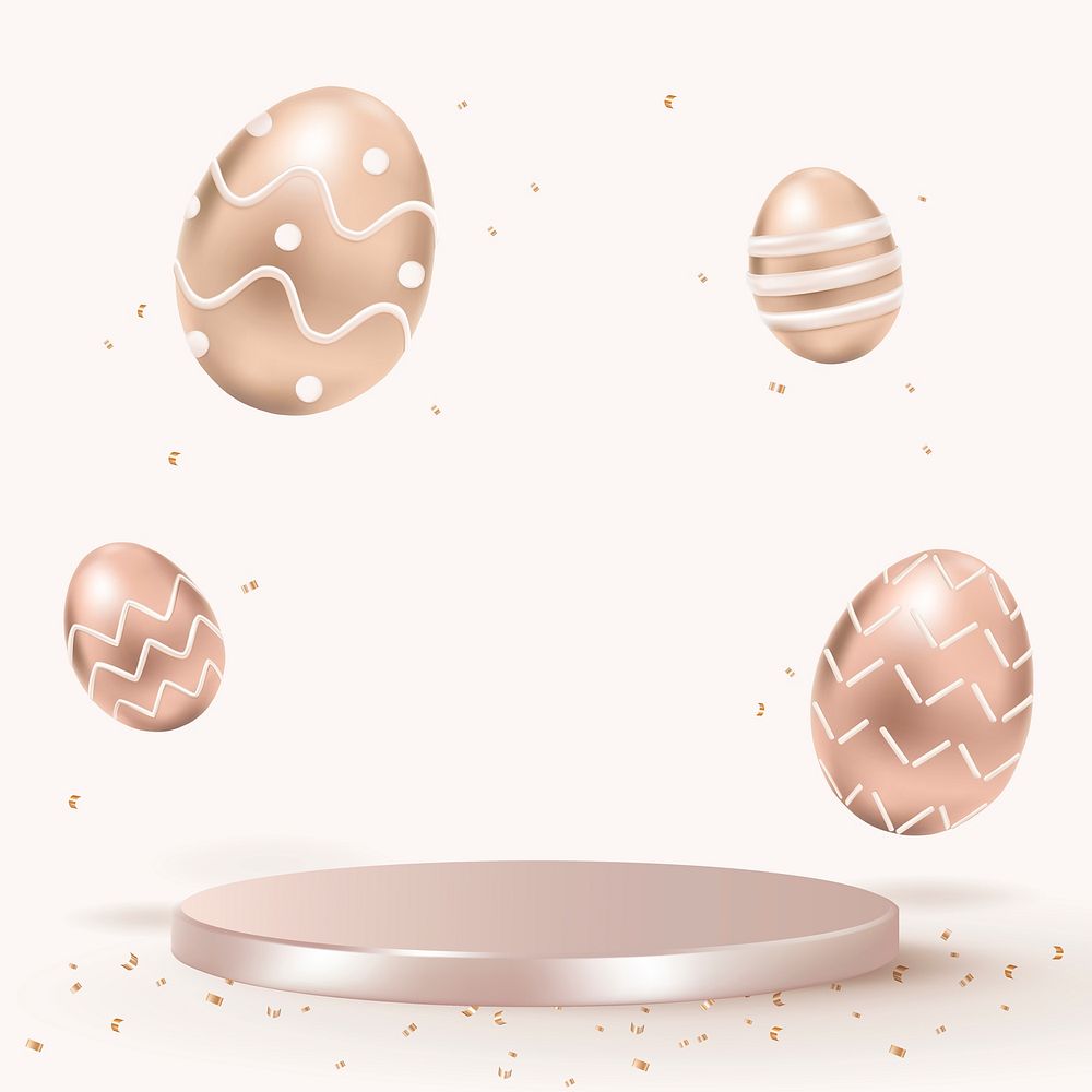 Easter product 3D background with rose gold painted eggs