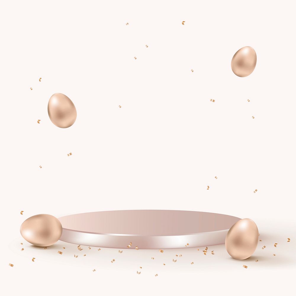 Easter product 3D background with rose gold painted eggs