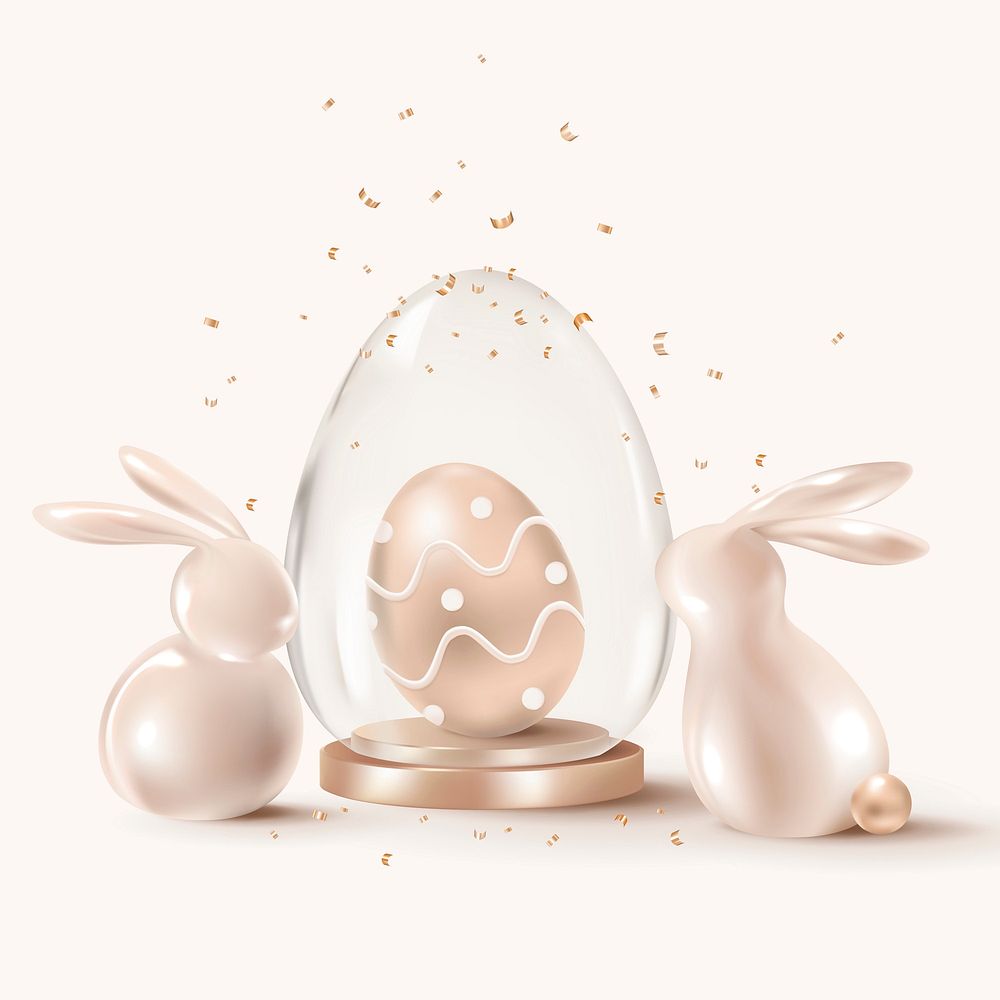 Golden Easter celebration vector 3D with bunny and eggs