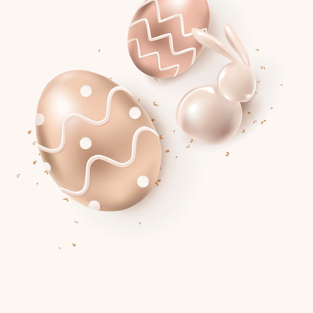 Easter festival beige background vector with 3D rose gold bunny and eggs