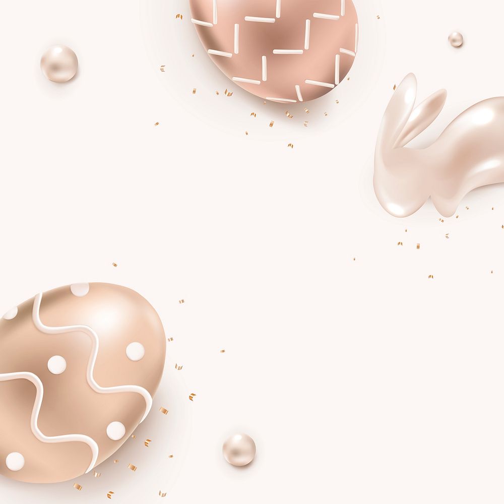 Easter festival beige background with 3D rose gold bunny and eggs