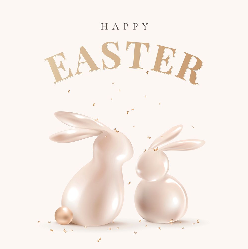 Happy Easter luxury with 3D bunny rose gold social media post