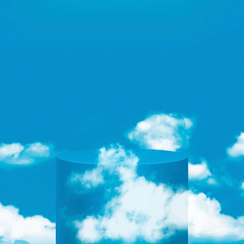 3D rendering product podium clouds on blue background