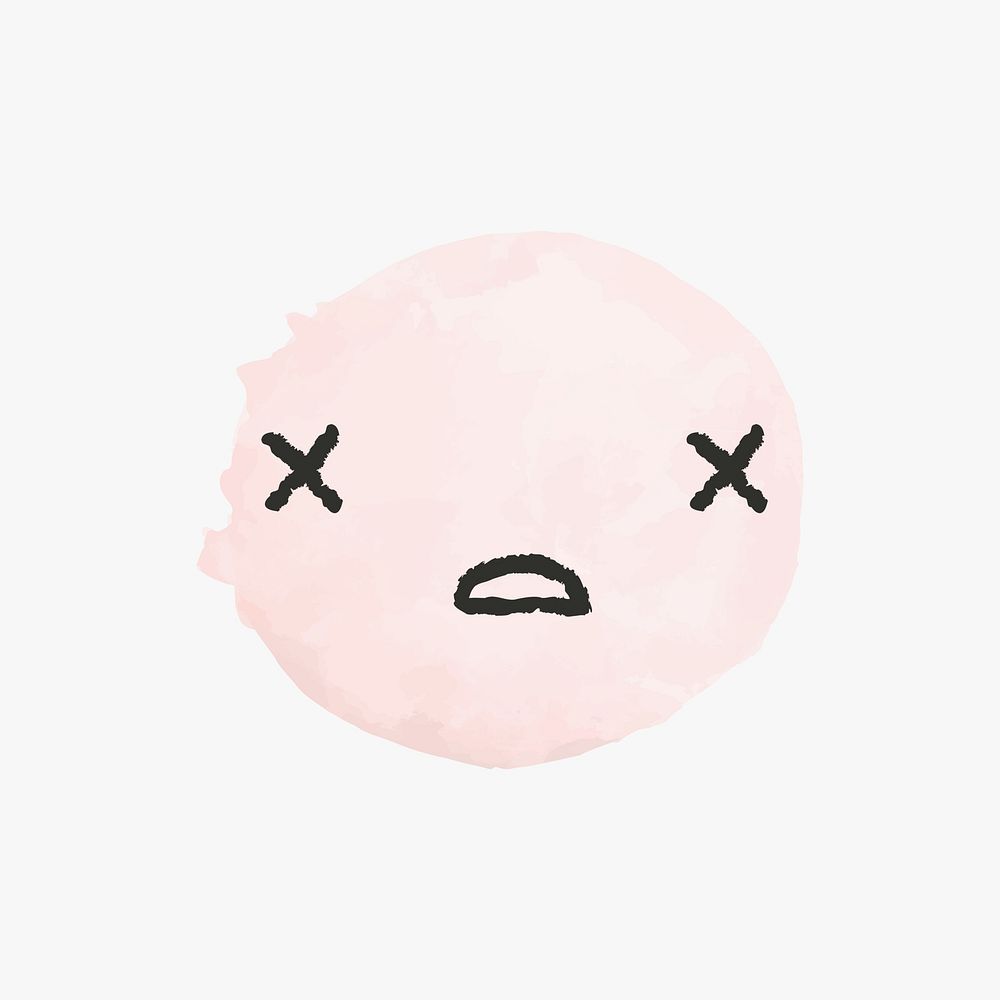 Cute watercolor emoticon with tired face in doodle style