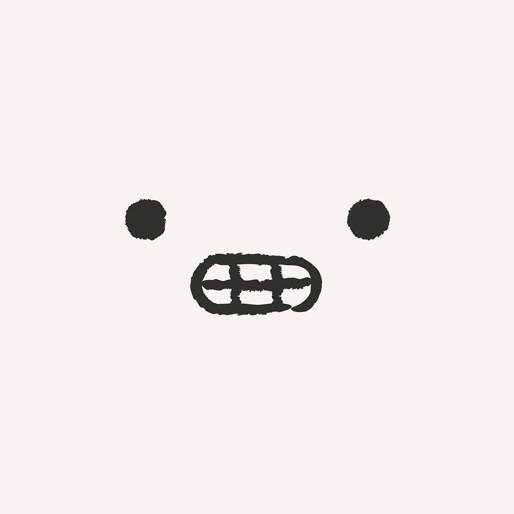 Cute emoticon with grimacing face in doodle style