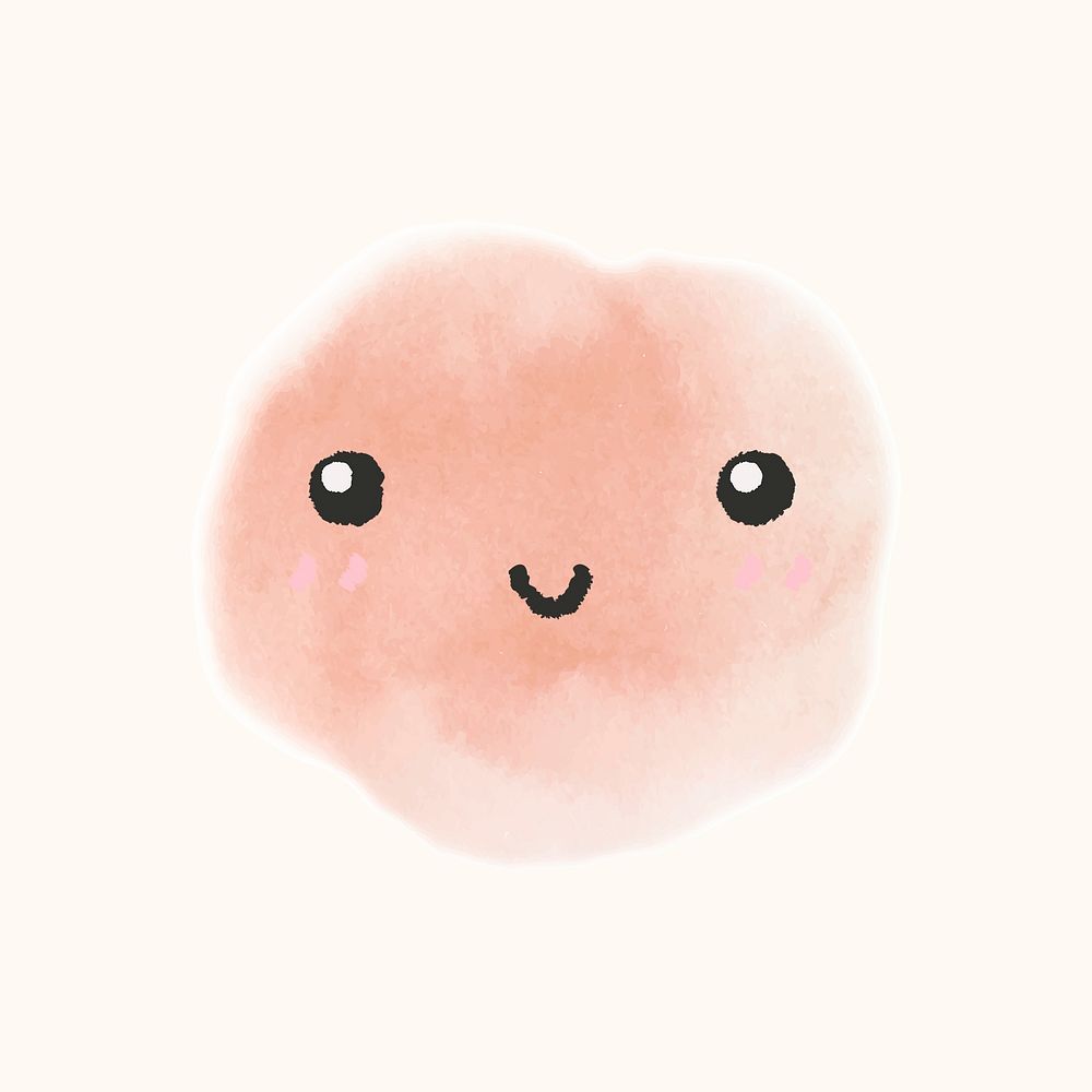 Cute watercolor emoticon with smiling face in doodle style