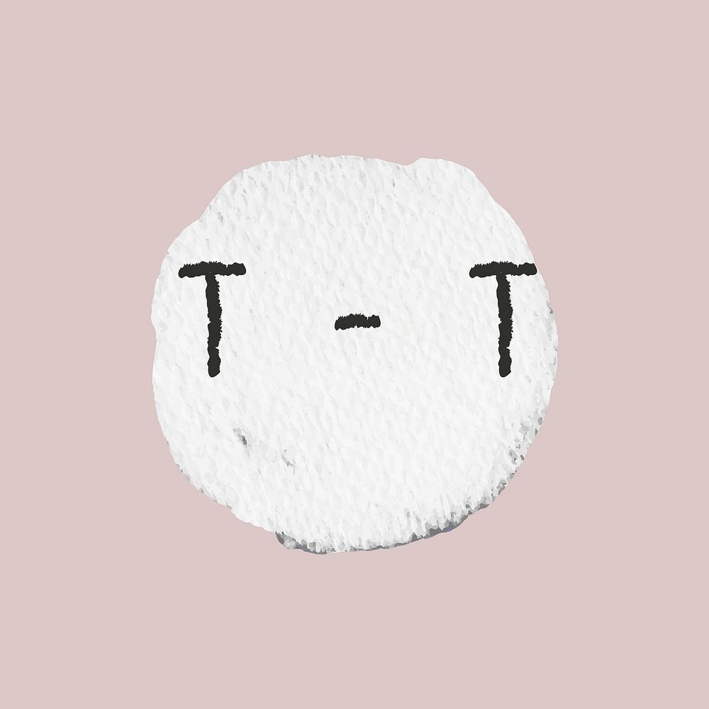 Emoticon doodle psd with crying face on canvas texture