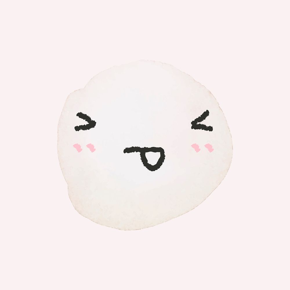 Cute watercolor emoticon with tongue sticking out face in doodle style