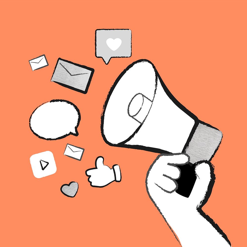 Social media advertisement megaphone doodle orange illustration