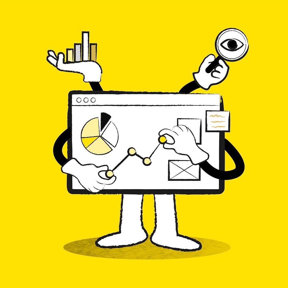 E-commerce business analytics board doodle yellow illustration