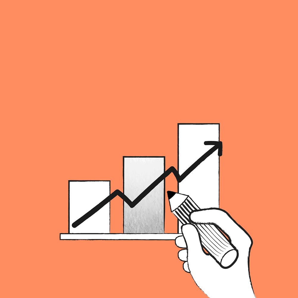 Orange bar chart background vector doodle illustration for business growth