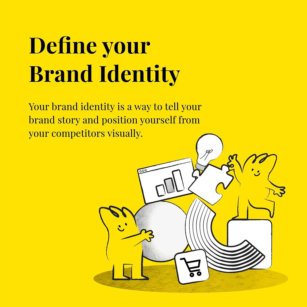 Brand identity business template vector with strategy and doodle avatars