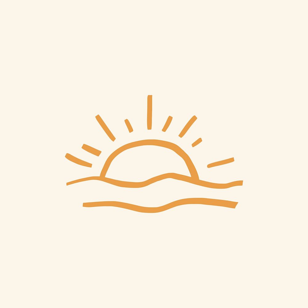 Summer sunset vector doodle cute graphic in orange