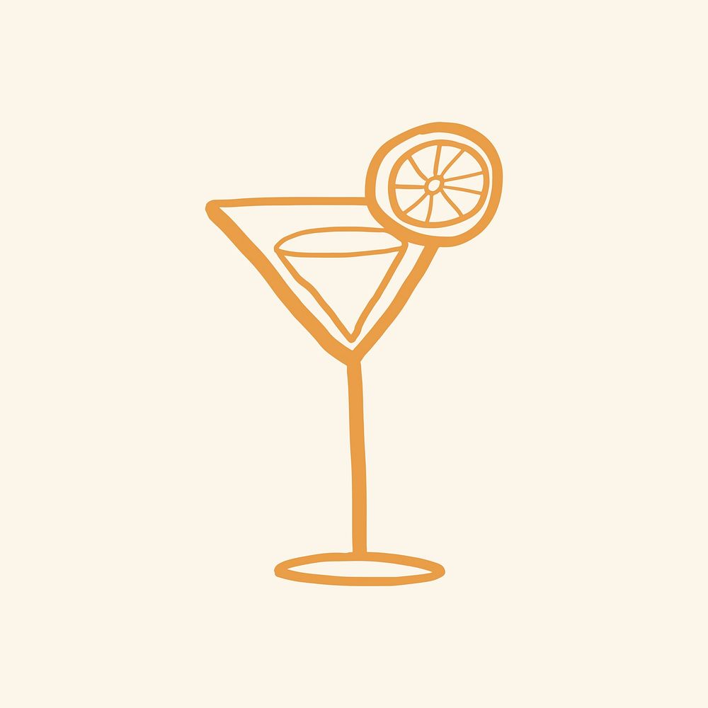 Martini cocktail vector sticker cute doodle in summer vacation concept