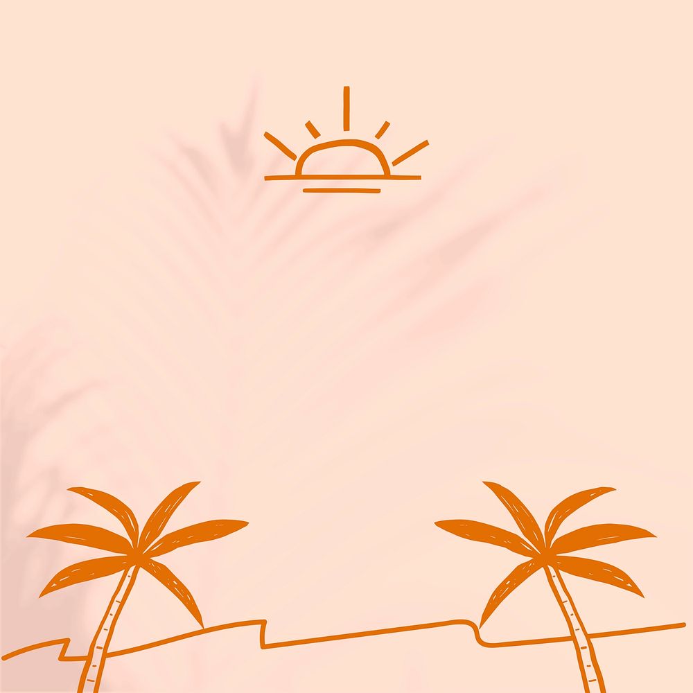 Summer beach border background with beige and orange doodles