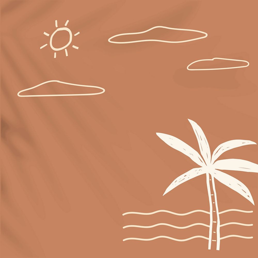 Brown summer background with beach doodle graphics