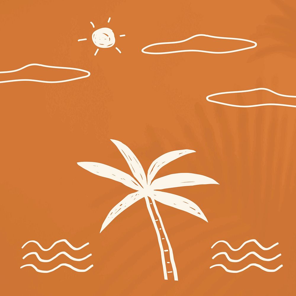 Orange tropical vector doodle background featuring summer beach graphics