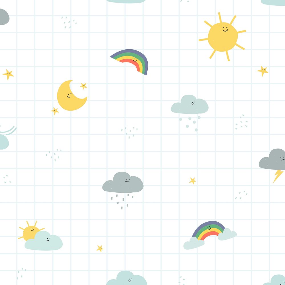 Happy weather seamless pattern background with cute doodle illustration for kids