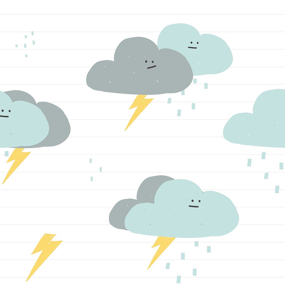 Rainy clouds seamless pattern background with cute doodle illustration for kids
