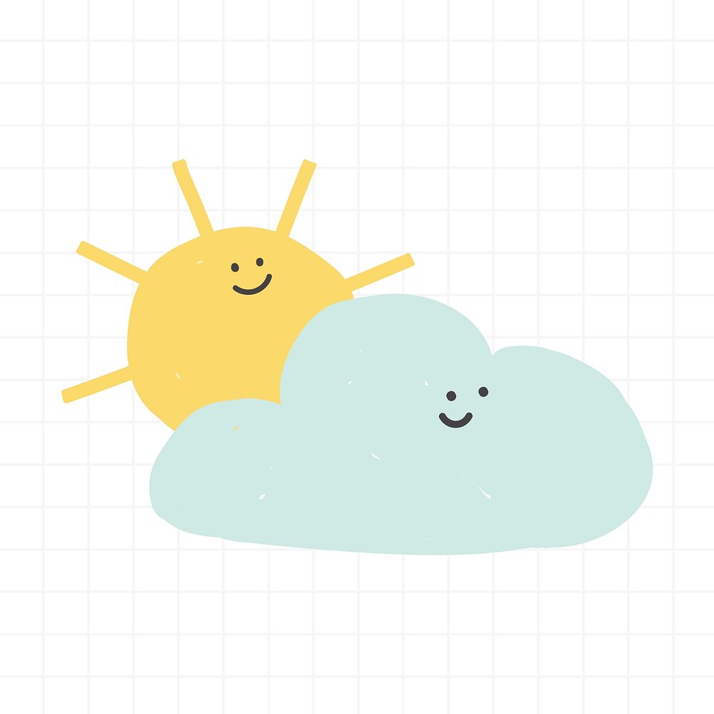 Smiling sunny cloud weather illustration cute doodle for kids
