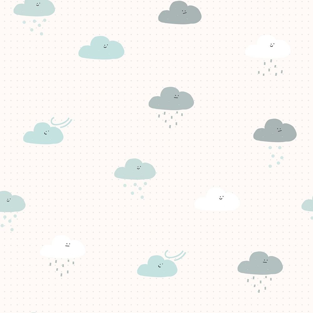 Cute clouds seamless pattern background with snowing and raining illustration