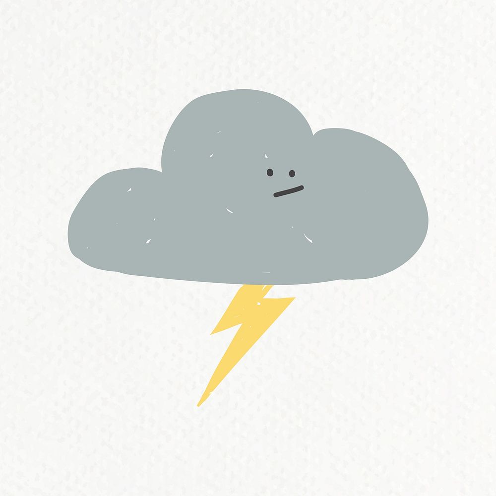 Doodle thunder cloud illustration weather forecast drawing for kids