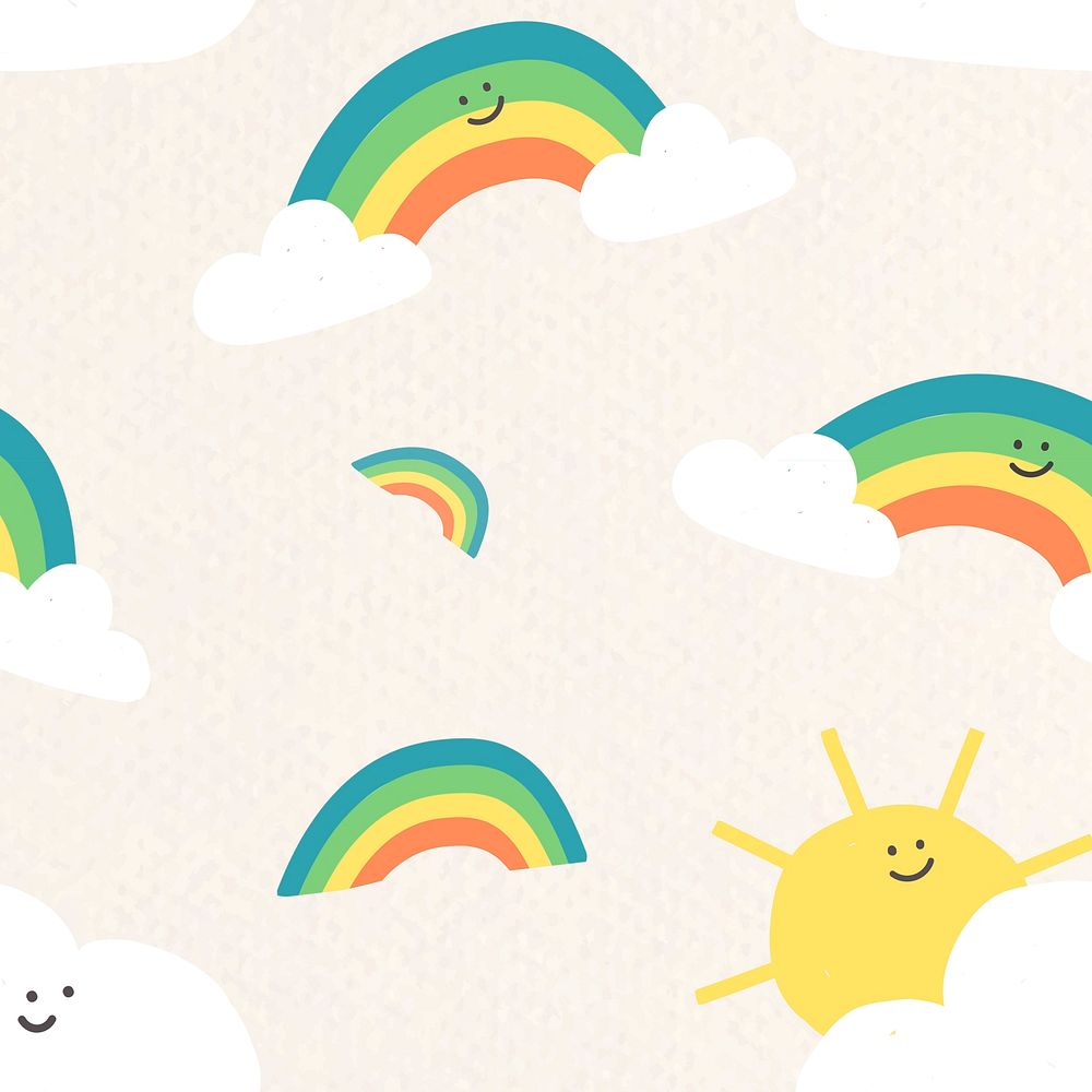 Cute rainbows seamless pattern background with colorful doodle illustration for kids