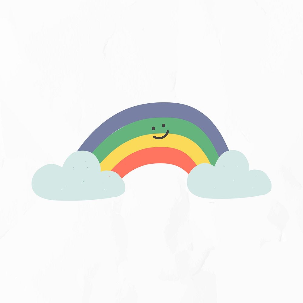 Cute smiling rainbow illustration with clouds for kids
