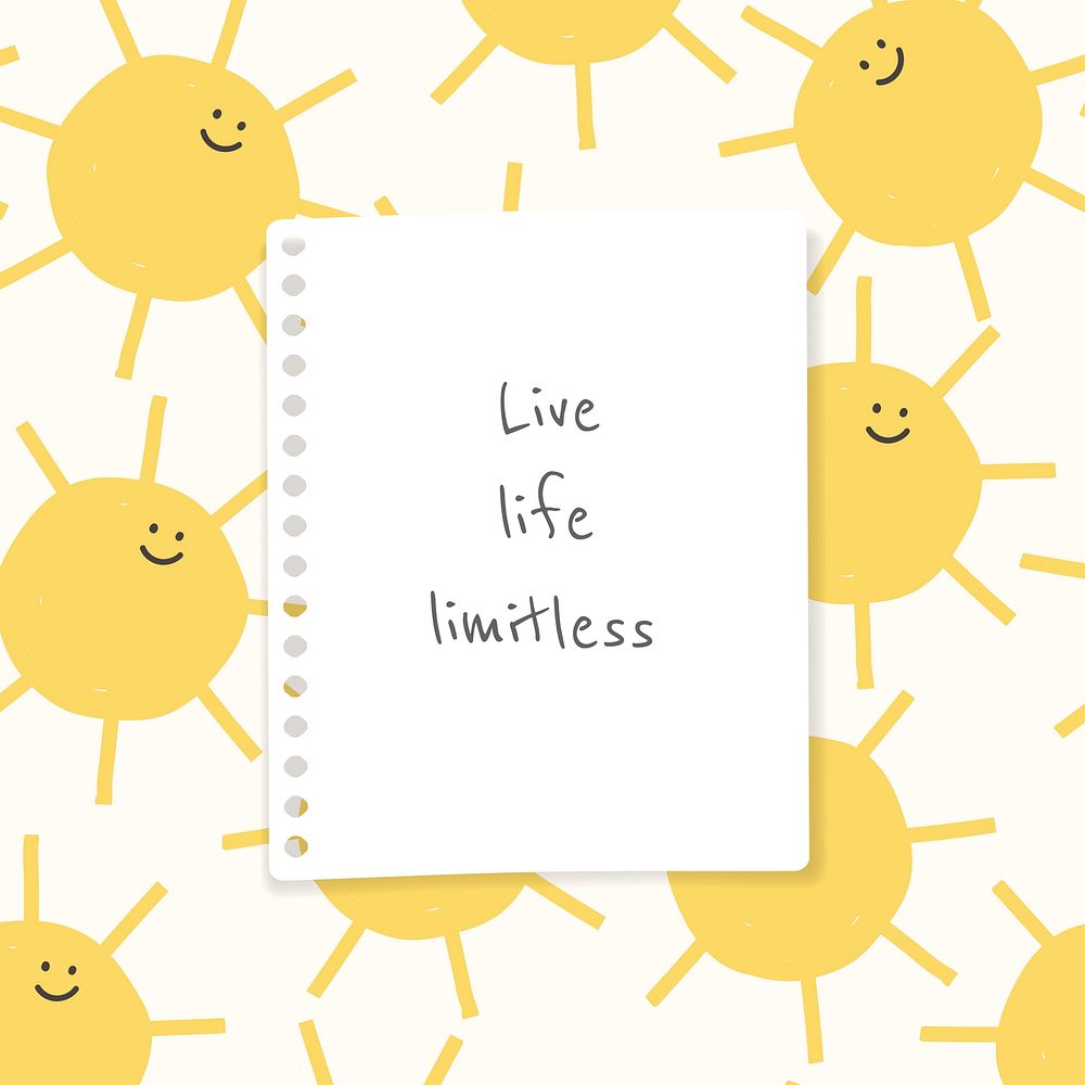 Live life limitless text with cute suns doodle social media post