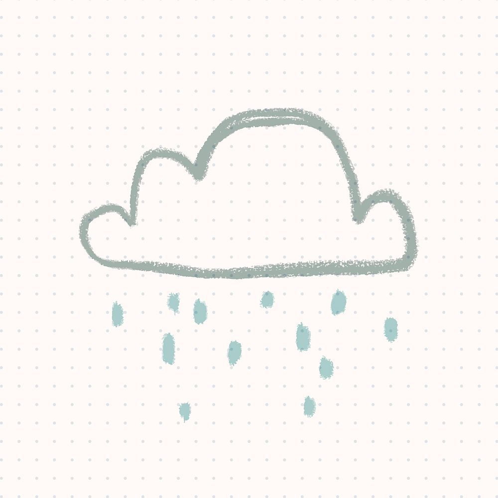 Doodle rainy cloud sticker vector weather forecast drawing for kids