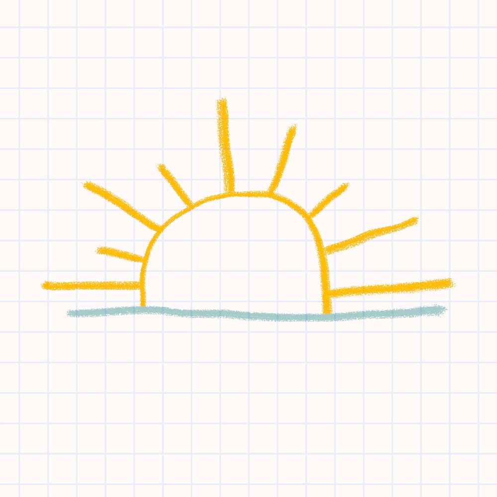 Sunrise sticker psd cute doodle for kids