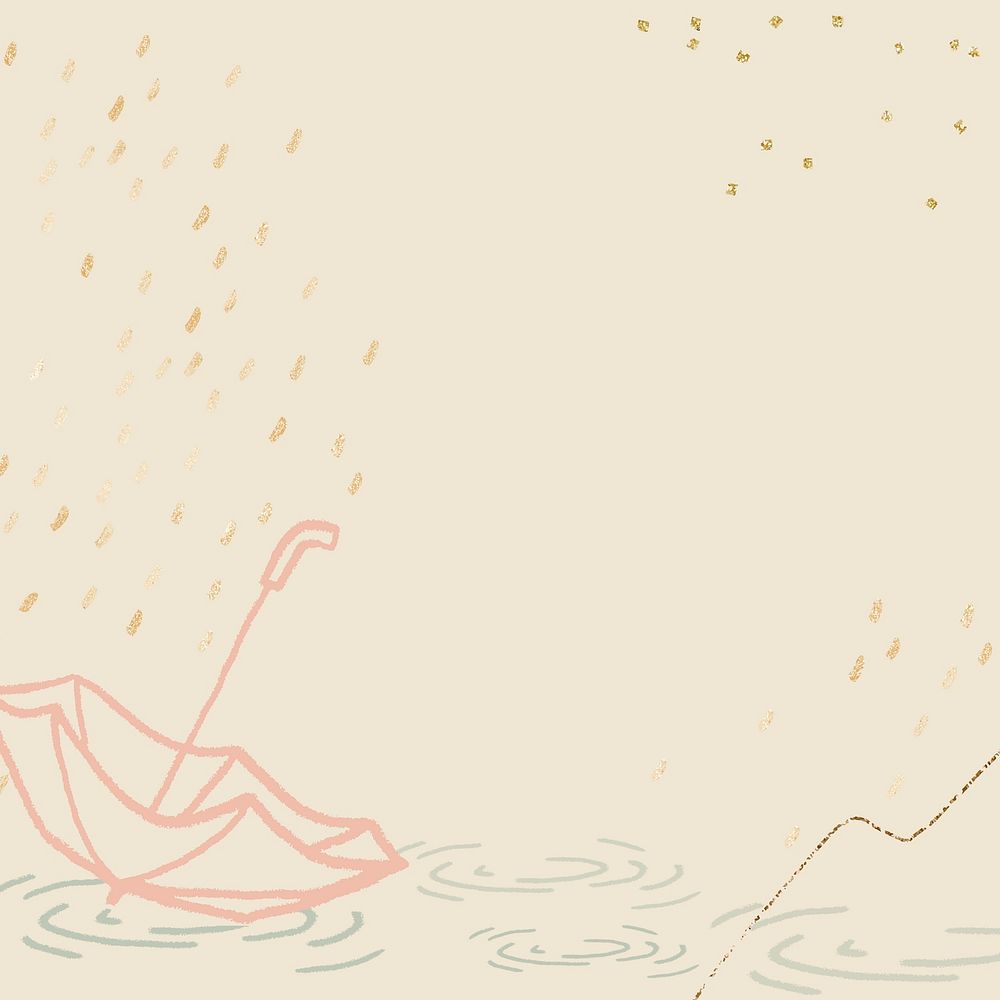 Rainy season background vector in pastel yellow with cute umbrella illustration