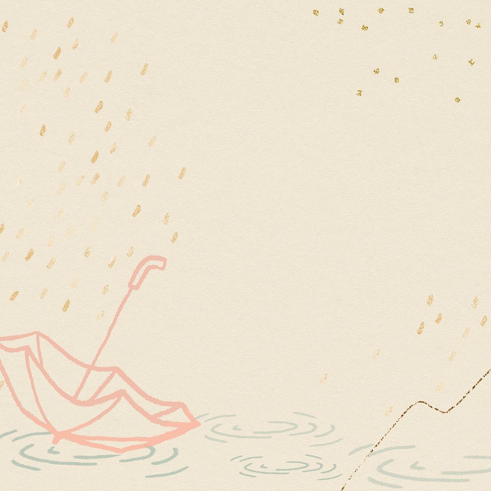 Rainy season background in pastel yellow with cute umbrella illustration