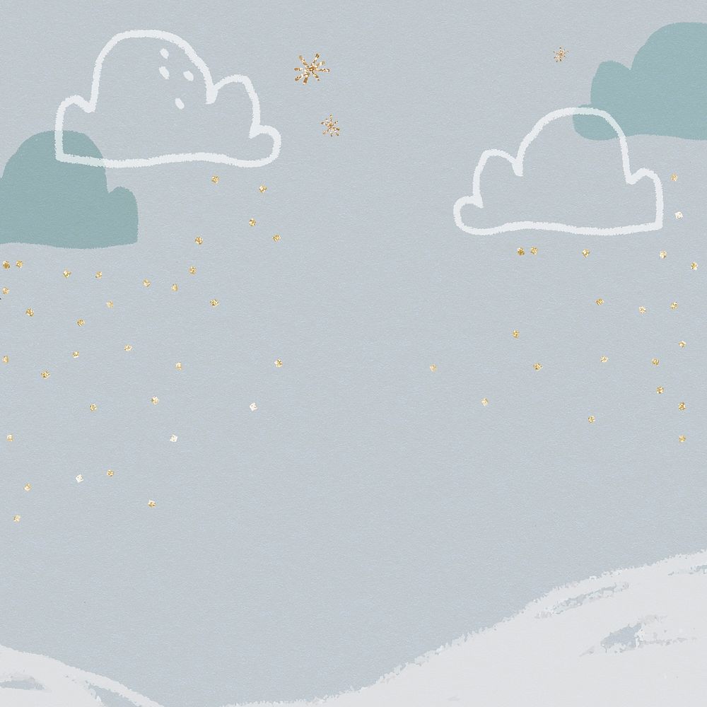 Winter season background in pastel blue with cute doodle illustration for kids