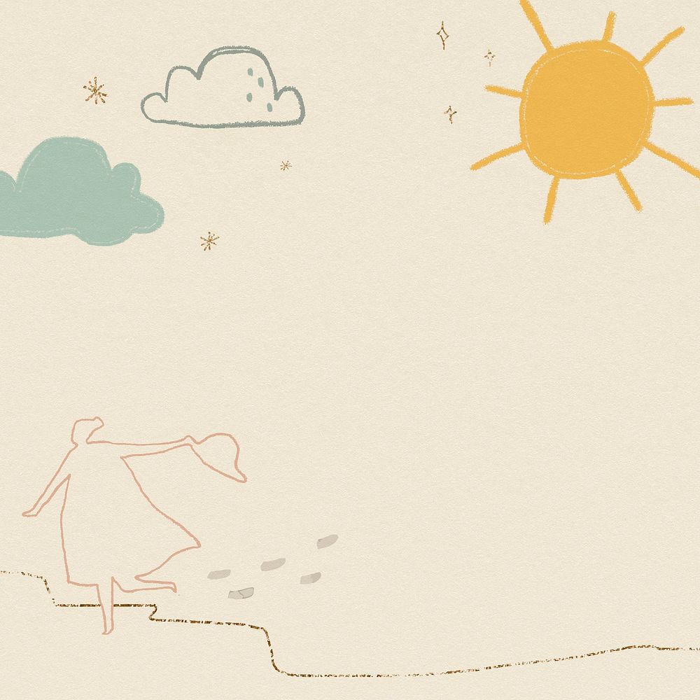 Sunny weather background in brown with cute doodle illustrations