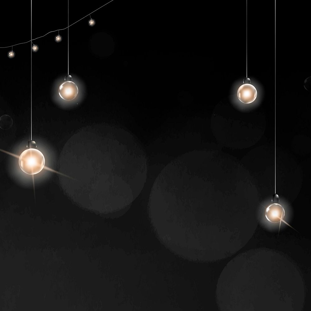 Festive black background vector with glowing hanging lights