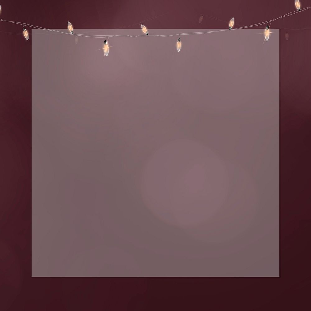 Burgundy red frame with glowing string lights and bokeh effect
