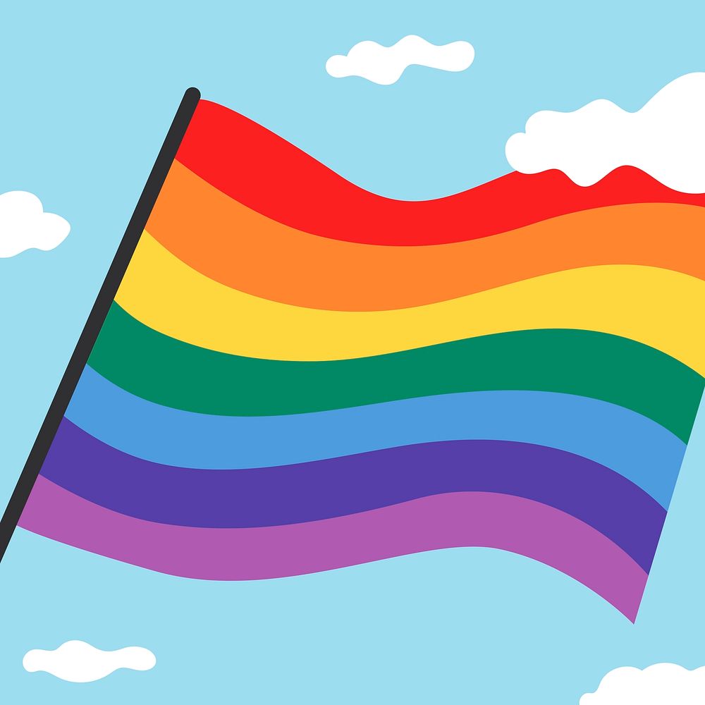 Rainbow flag LGBTQ pride month on sky background