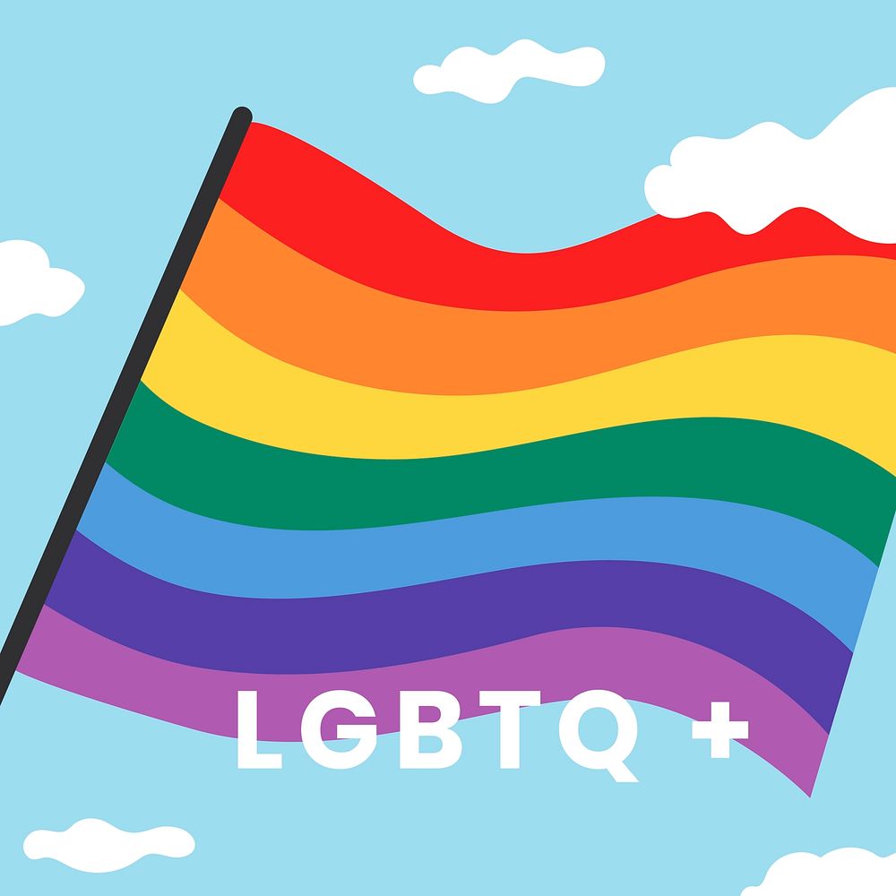 LGBTQ rainbow pride flag on blue sky background