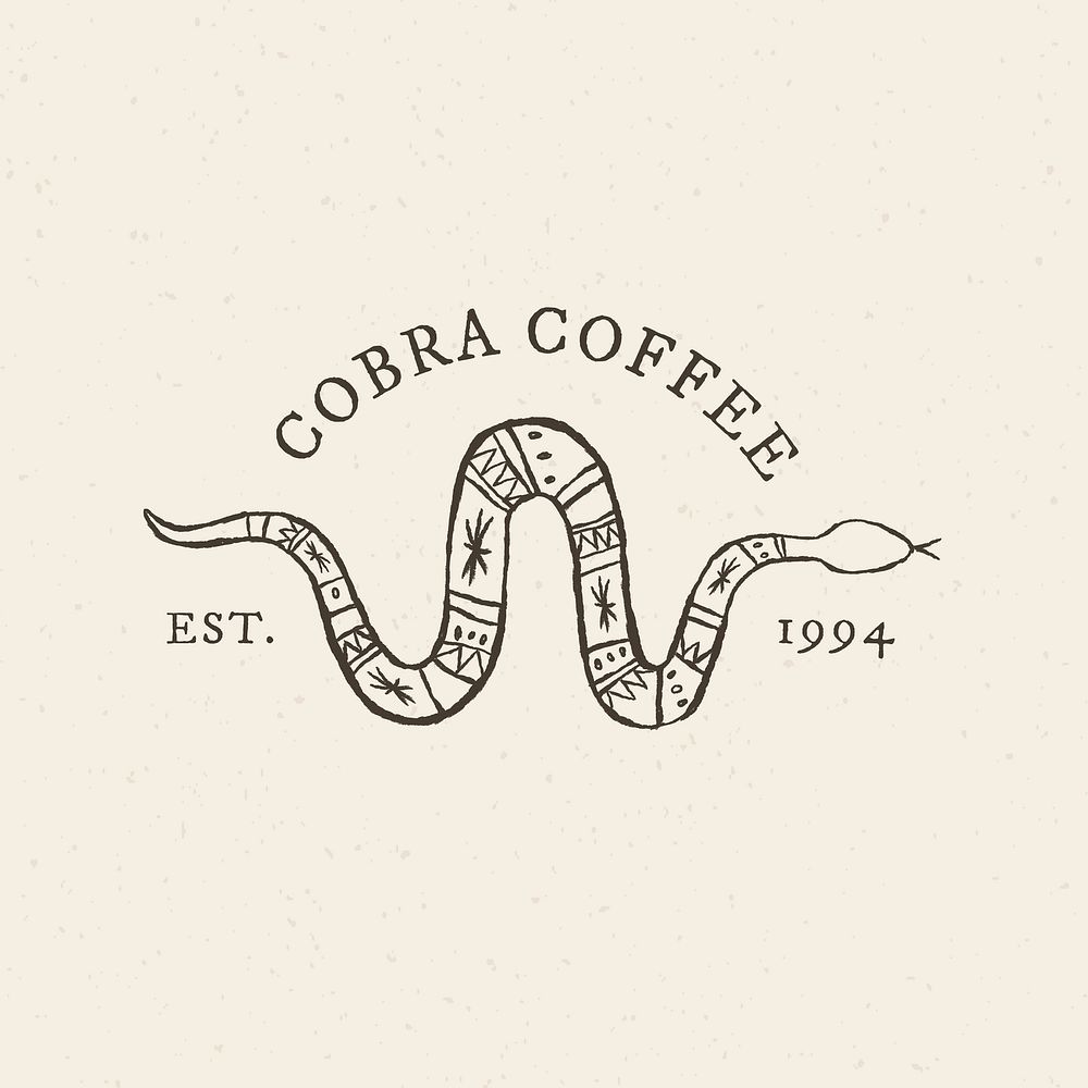 Vintage coffee shop logo with snake illustration