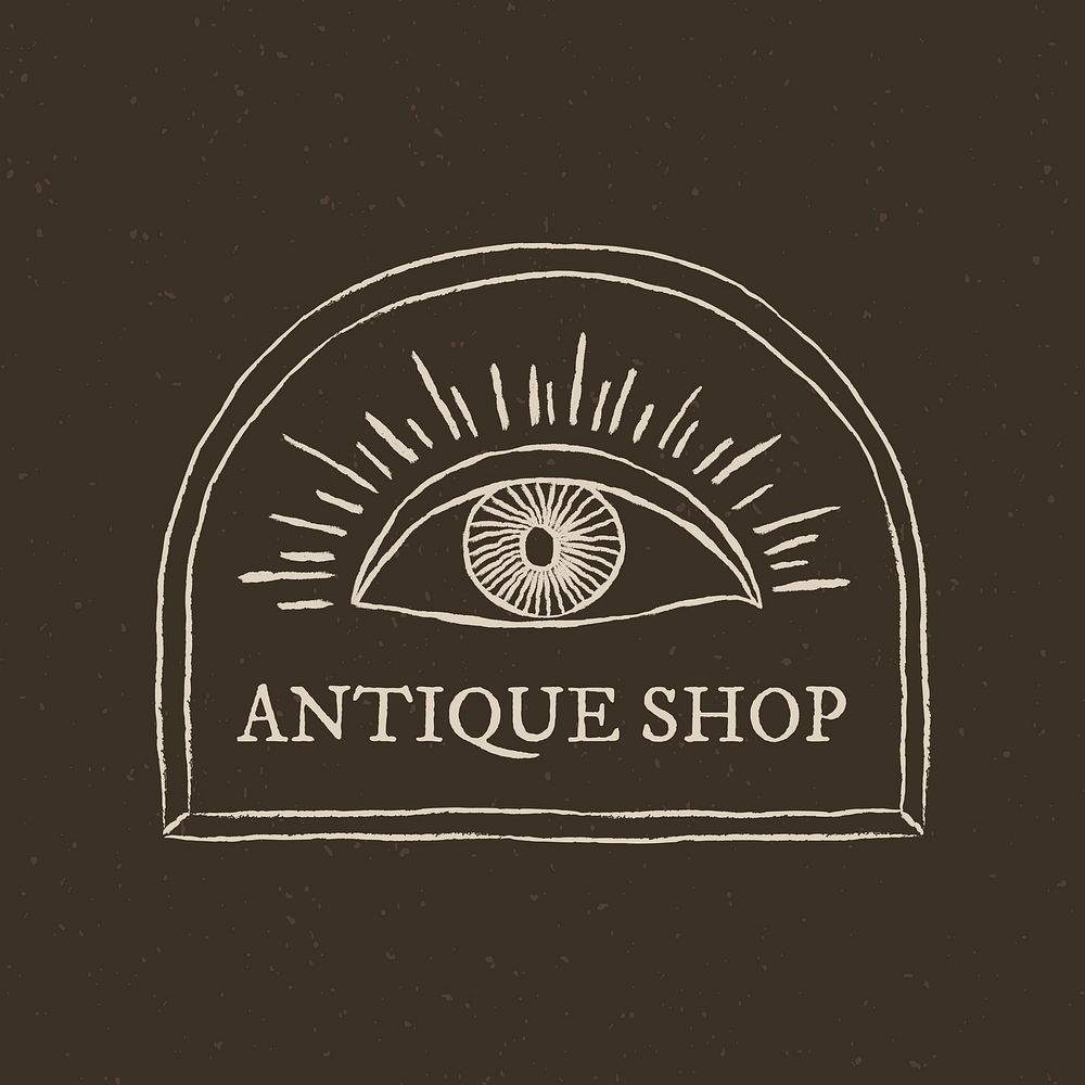 Antique shop logo with eye illustration