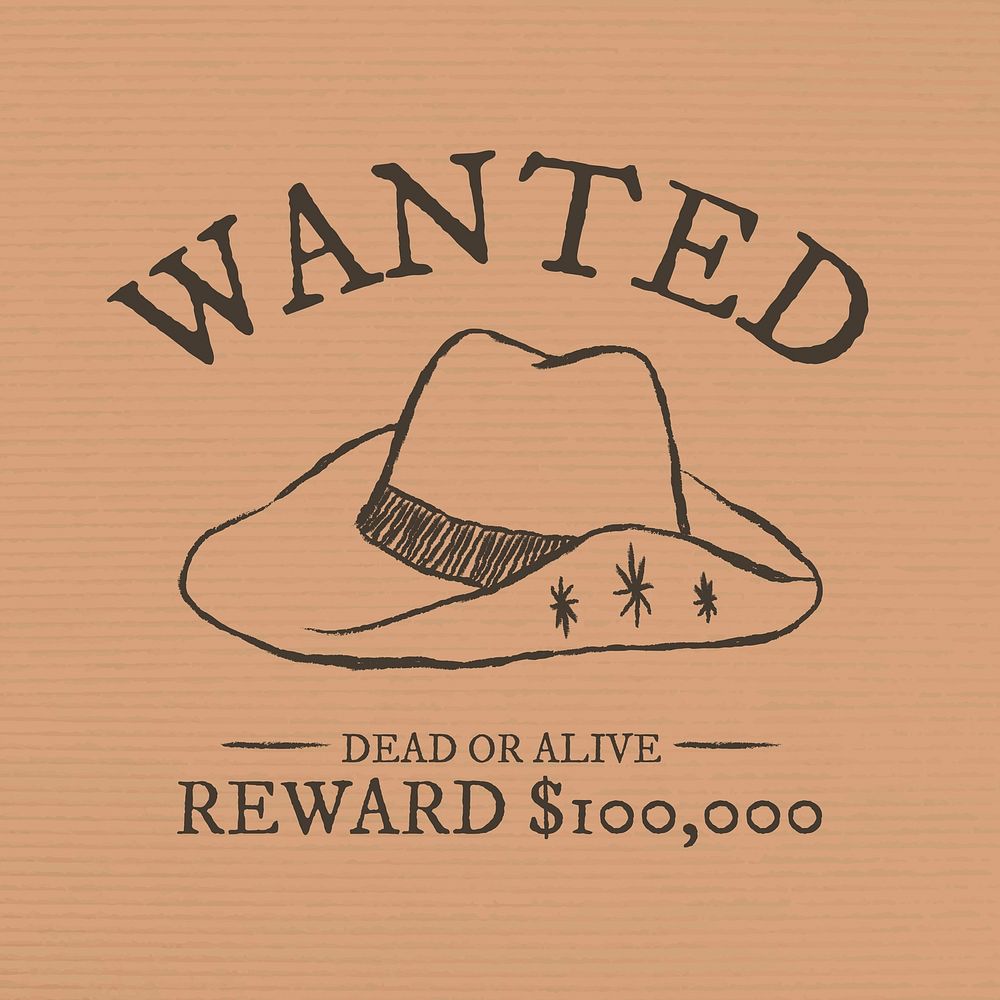 Vintage wanted graphic cowboy theme