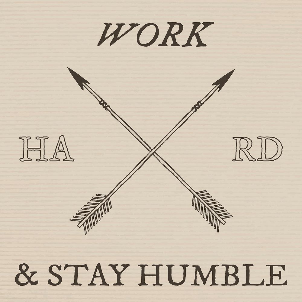 Cowboy graphic with doodle cross arrow, work hard and stay humble
