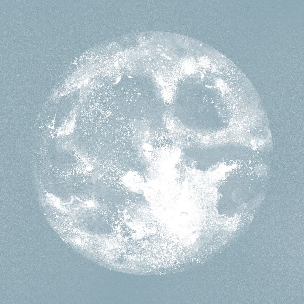 Grey full moon illustration on blue background 