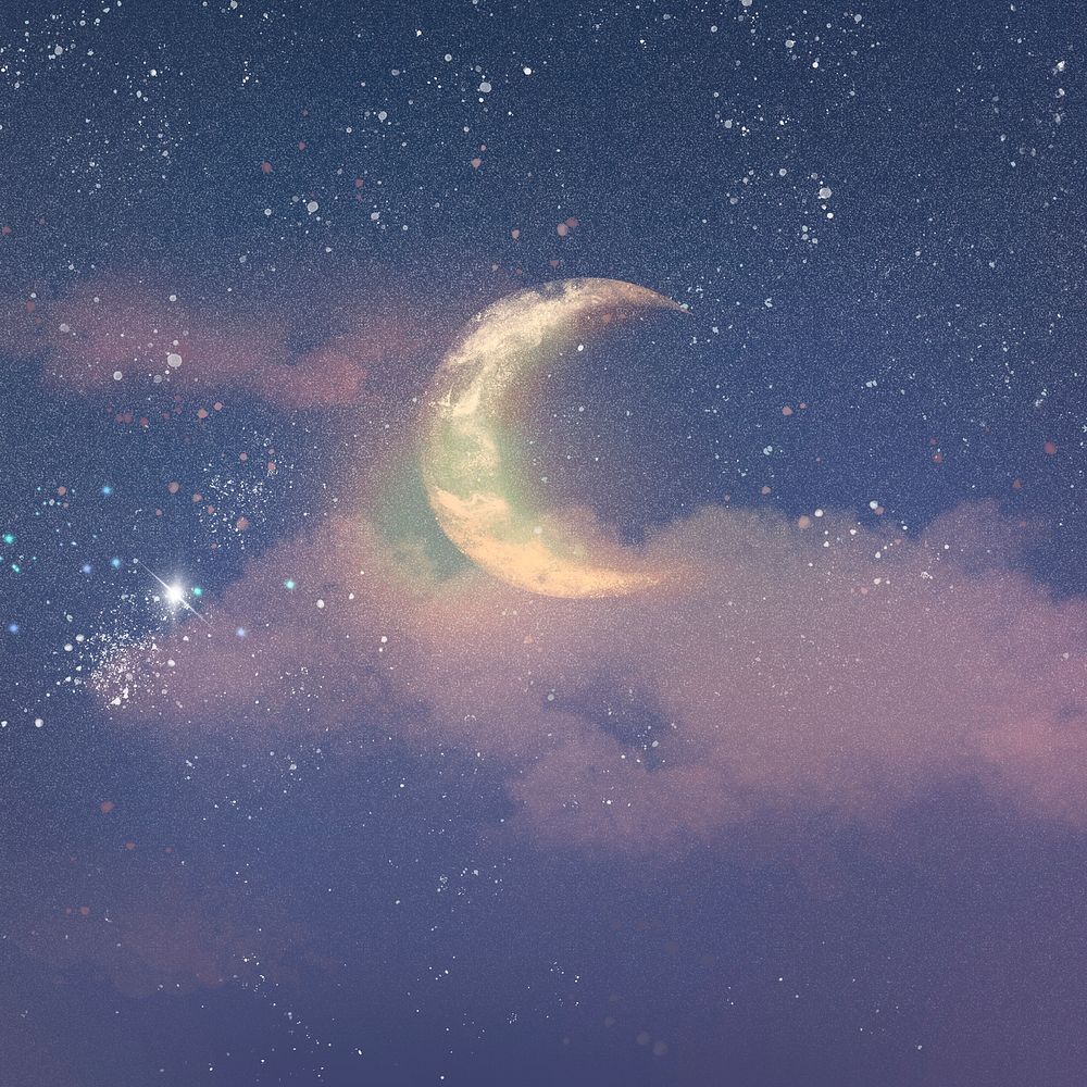 Beautiful night sky background with half moon and stars