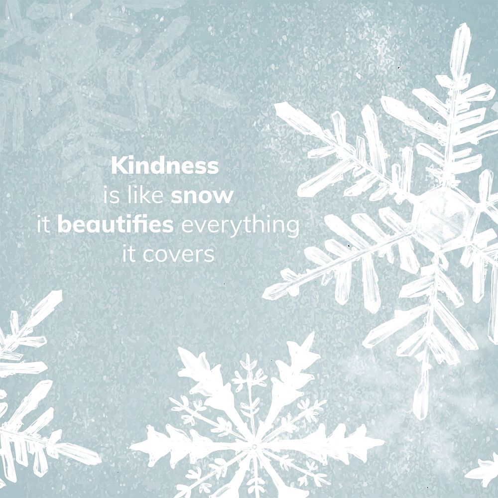 Winter graphic in blue with snowflakes and quote