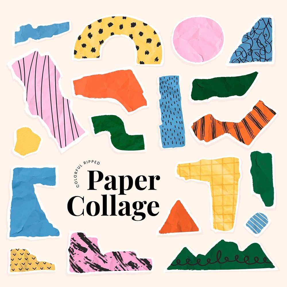 Colorful ripped paper collage illustration