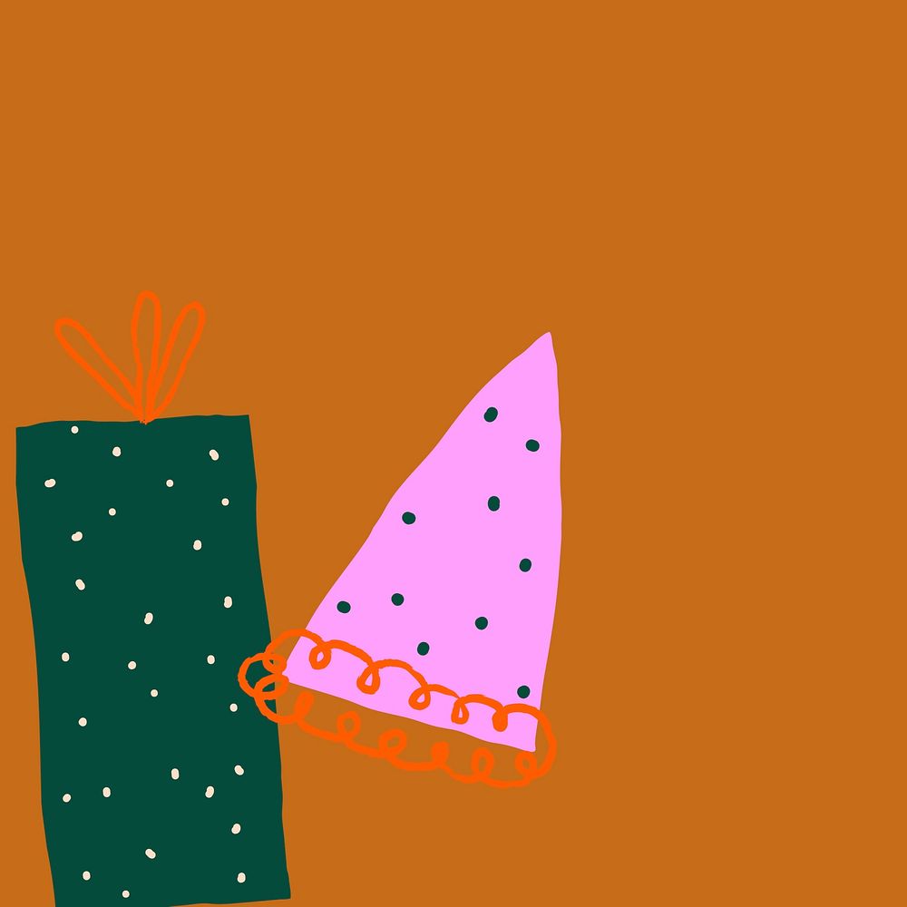 Brown birthday gifts background in cute doodle style